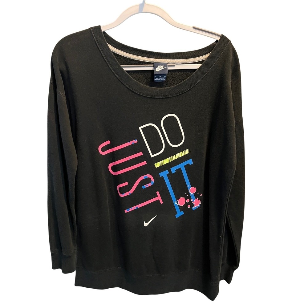 Nike Womens Just Do It Graphic Scoop Neck Sweatshirt Black Medium 629252-010